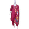 Mannequin wearing a red outfit with a floral scarf on a white background