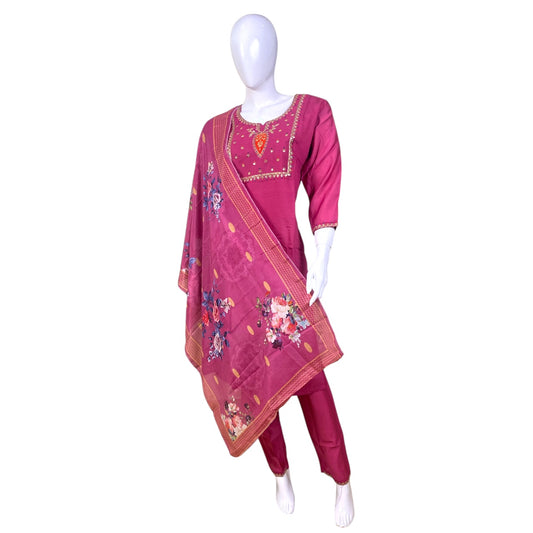 Pink traditional outfit with floral patterns 